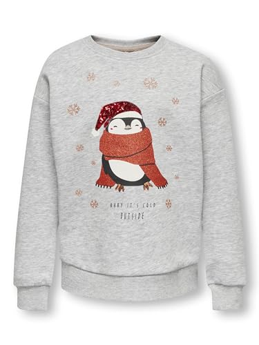 ONLY Kids Mädchen Sweatshirt KOGYDA Xmas L/S O-Neck Sequins Box SWT (DE/NL/SE/PL, Numerisch, 152, Regular, Light Grey Melange) von ONLY