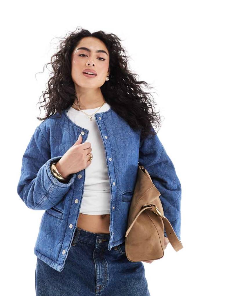ONLY - Gesteppte Jeansjacke in Mittelblau von ONLY