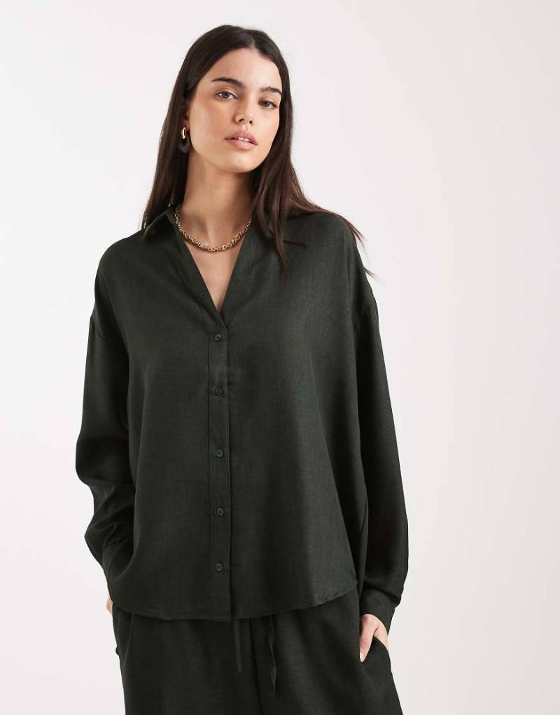 ONLY - Langärmlige Hemdbluse in Khaki, Kombiteil-Grün von ONLY