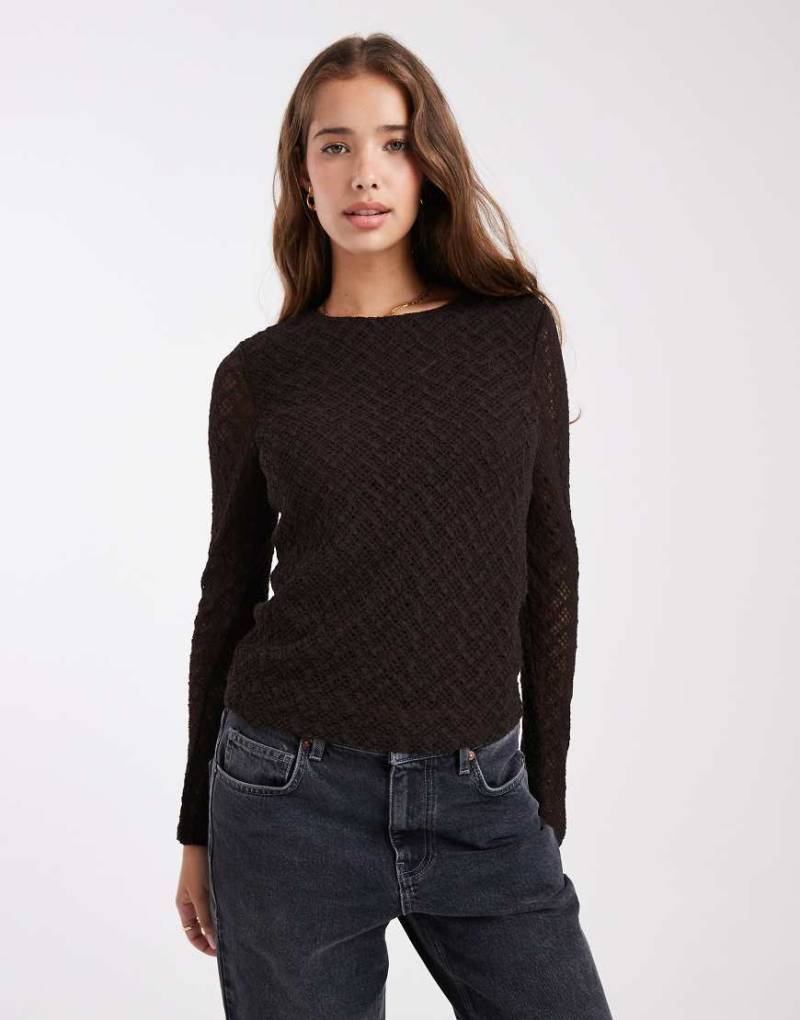 ONLY - Langärmliges Spitzen-Oberteil in Braun-Brown von ONLY