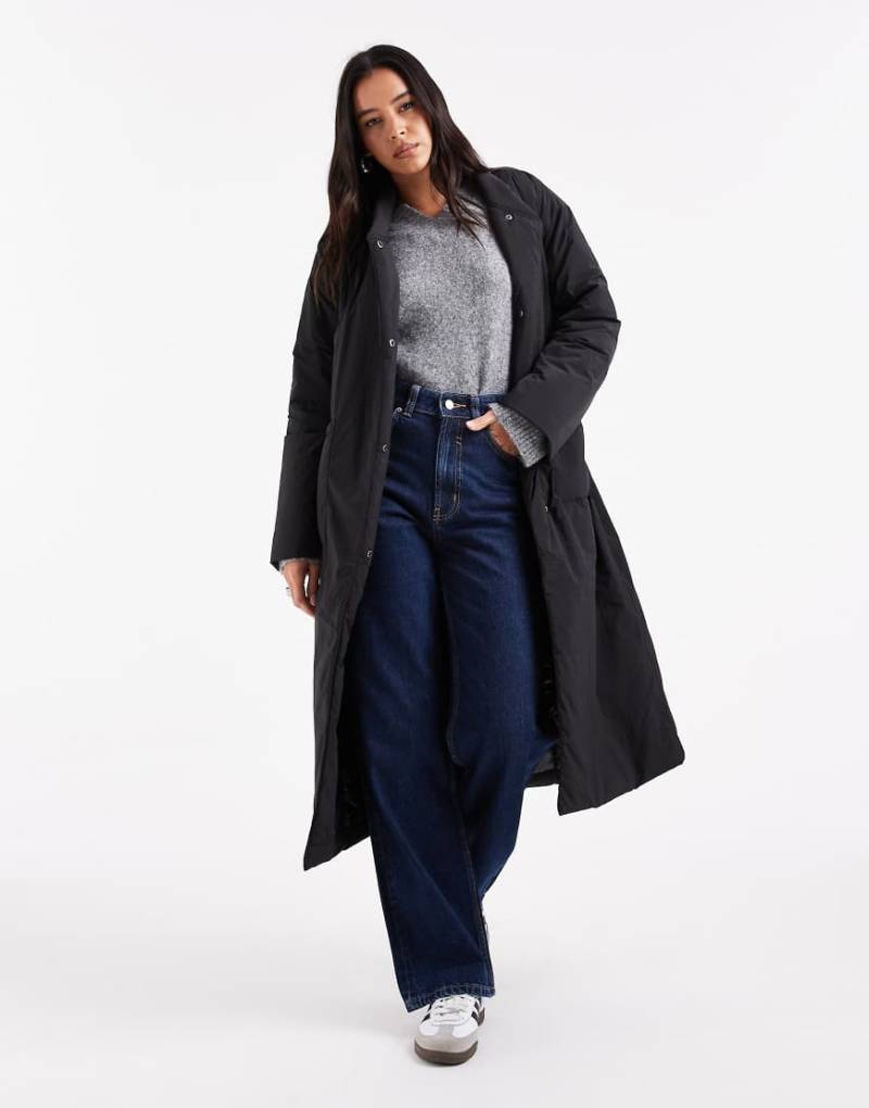 ONLY - Longline-Mantel in Schwarz mit Bindegürtel von ONLY