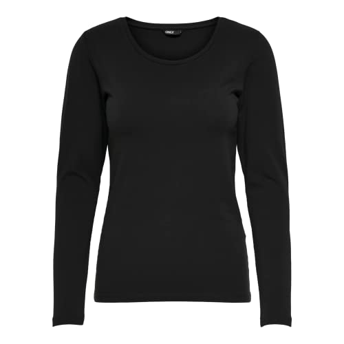 ONLY Longsleeve Damen-Shirt in Schwarz, 15240036 Oberteil aus 95% Baumwolle 5% Elasthan, atmungsaktives Basic Shirt zum Kombinieren XL von ONLY