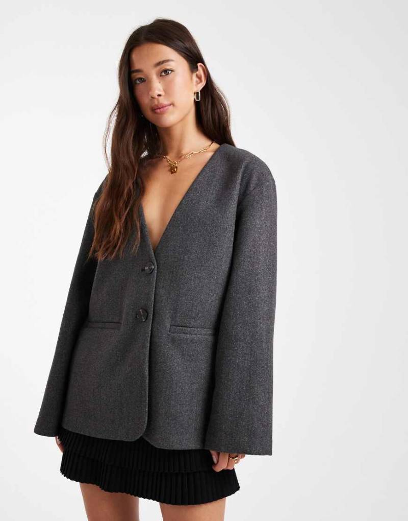 ONLY - Lange Strickjacke in Anthrazit mit V-Ausschnitt-Grau von ONLY