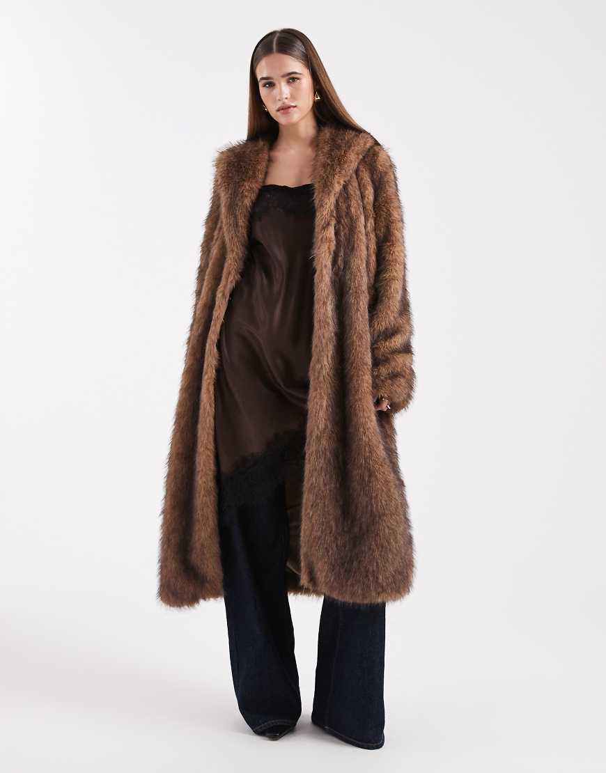 ONLY - Maxi-Mantel in Braun aus Kunstpelz-Brown von ONLY