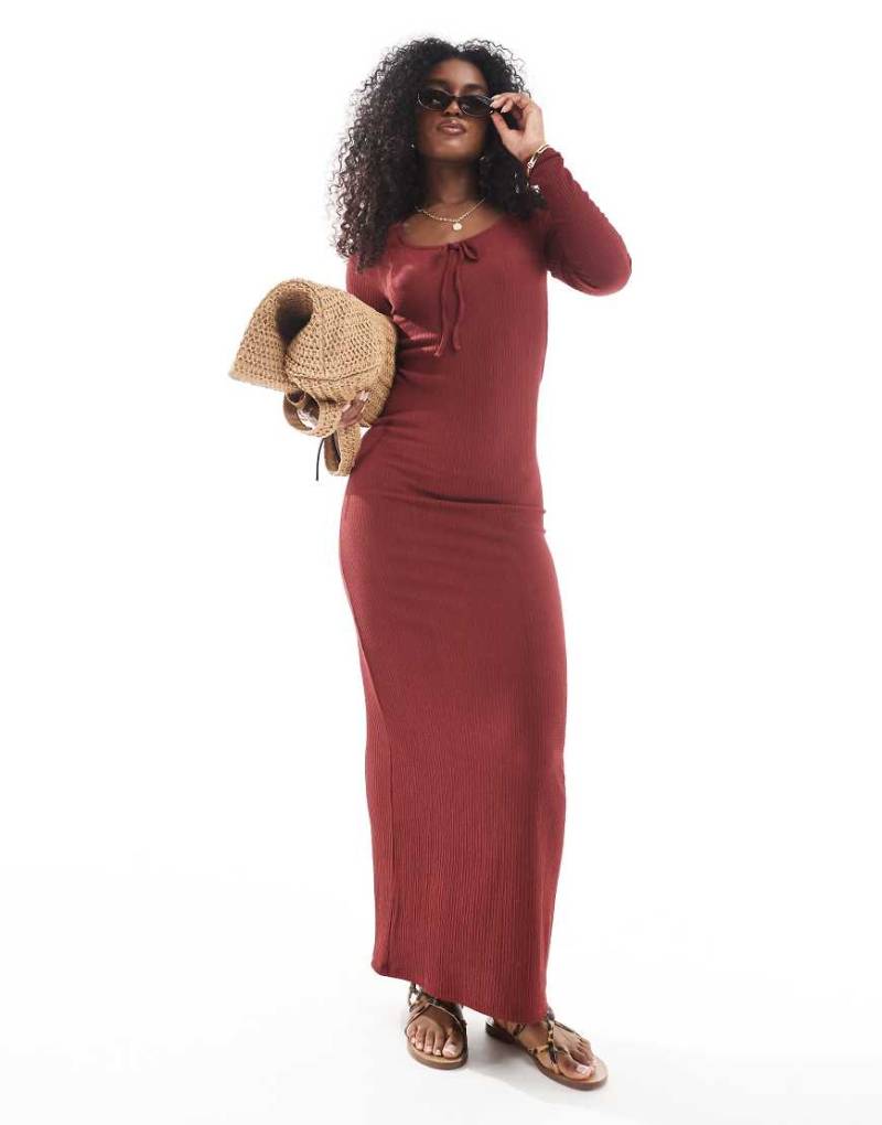 ONLY - Maxikleid in Burgunderrot mit Bindedetail vorne von ONLY