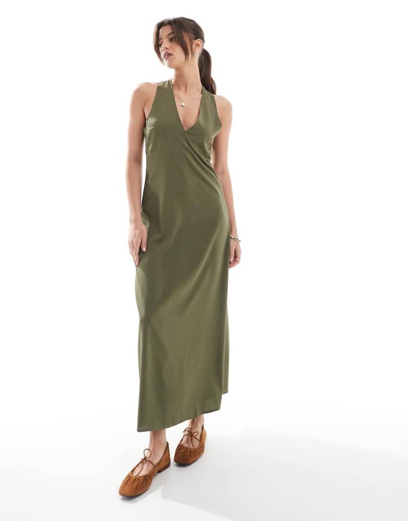 ONLY - Maxikleid in Khaki mit überkreuztem Design am Rücken-Grün von ONLY