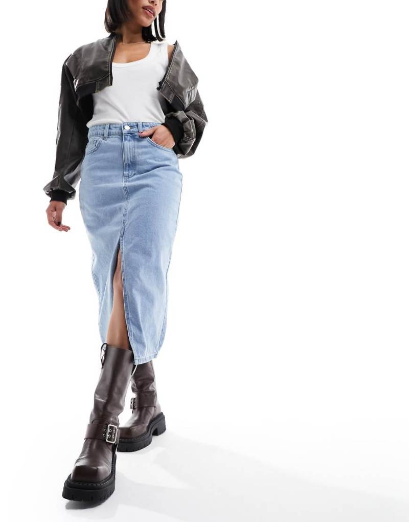 ONLY - Midi-Jeansrock in Hellblau mit Schlitz vorne von ONLY