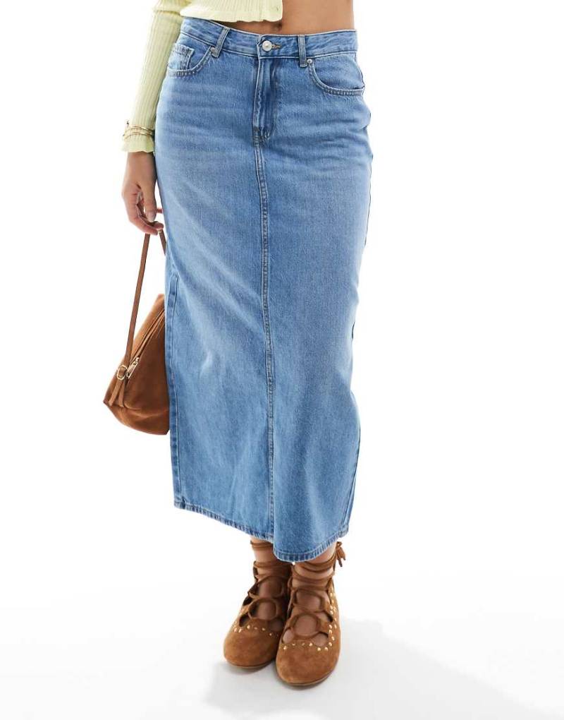 ONLY - Midi-Jeansrock in Mittelblau mit Schlitz hinten von ONLY