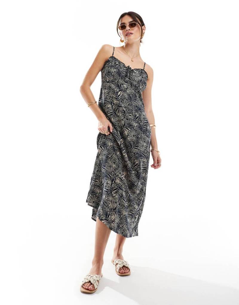 ONLY - Midi-Trägerkleid mit blauem Blättermuster von ONLY