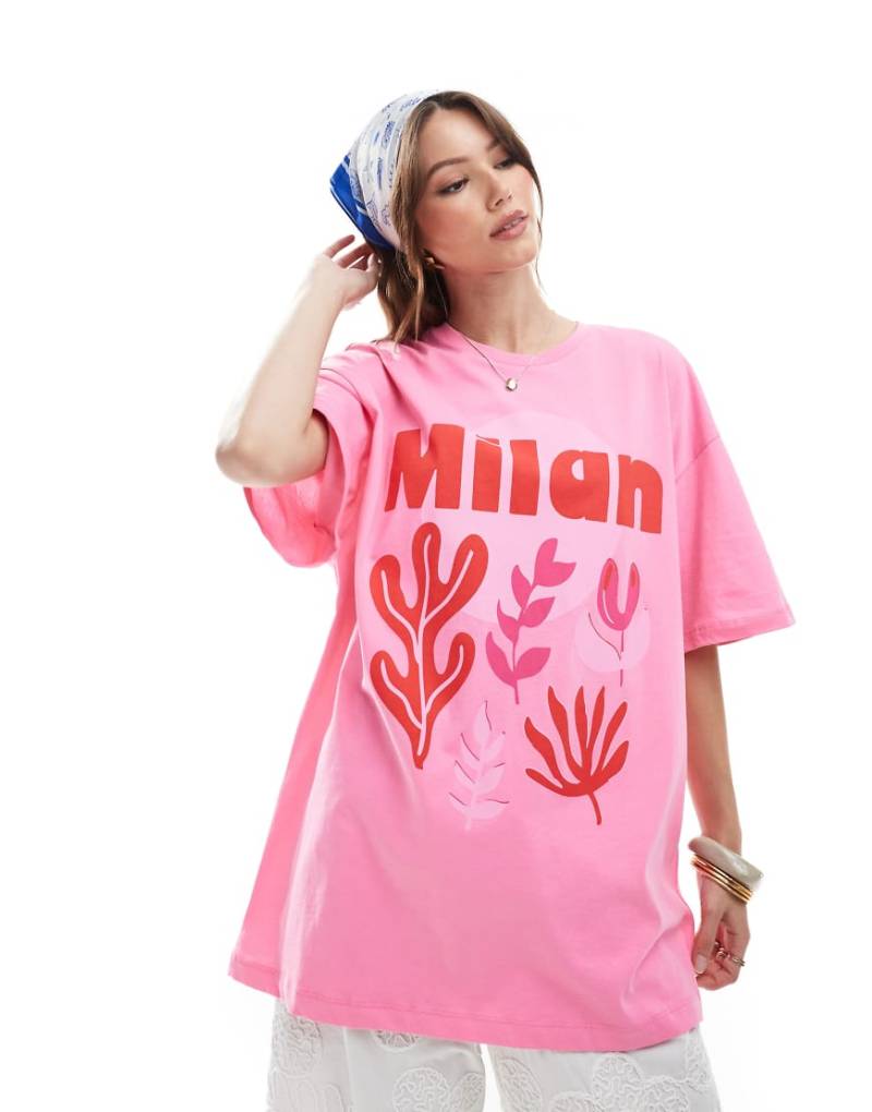 ONLY - Milan - Oversize-T-Shirt in Rosa mit Grafik von ONLY