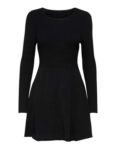 ONLY Mini Skaterkleid Langarm RIPP Strick Dress Ausgestellt mit Rundhals Kurz Regular Fit ONLALMA, Farben:Schwarz-2,Größe Damen:S von ONLY