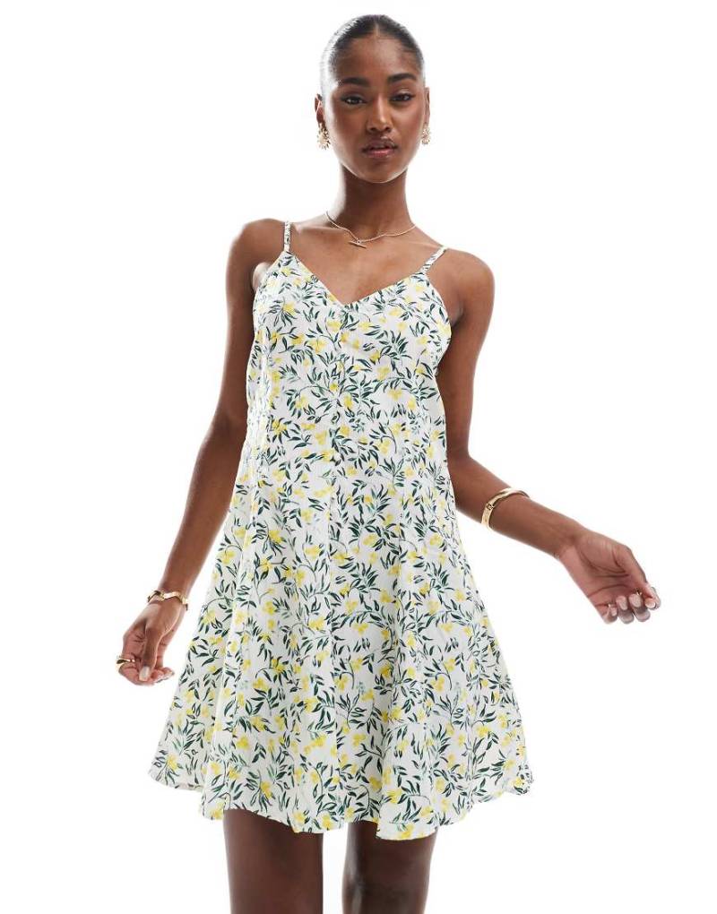 ONLY - Mini-Trägerkleid mit gebundener Rückseite und Zitronenmuster-Weiß von ONLY