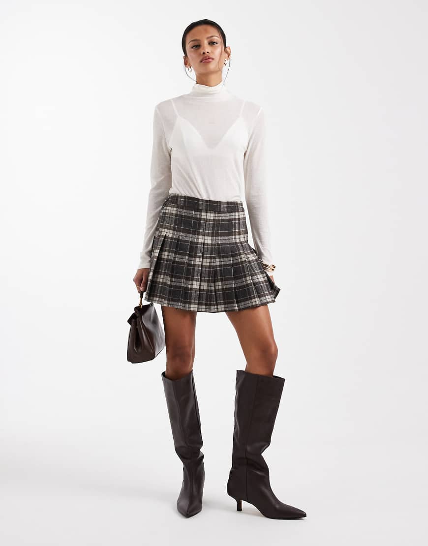 ONLY - Minirock in Schwarz kariert mit Falten von ONLY