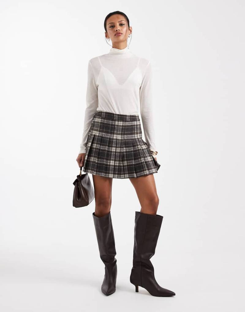 ONLY - Minirock in Schwarz kariert mit Falten von ONLY