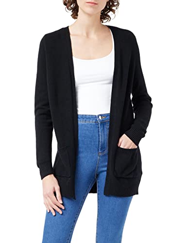 ONLY Damen Lange Strickjacke mit Taschen Stretch Casual Langarm ONLLESLY Open Cardigan Noos Gerippt, Farben:Schwarz, Größe:S von ONLY