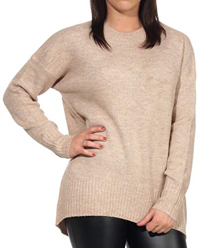 ONLY Damen Warmer Strick Pullover | Langarm Rundhals Knitted Sweater | Lockerer Stretch Jumper ONLNANJING, Farben:Hellbraun, Größe:S von ONLY