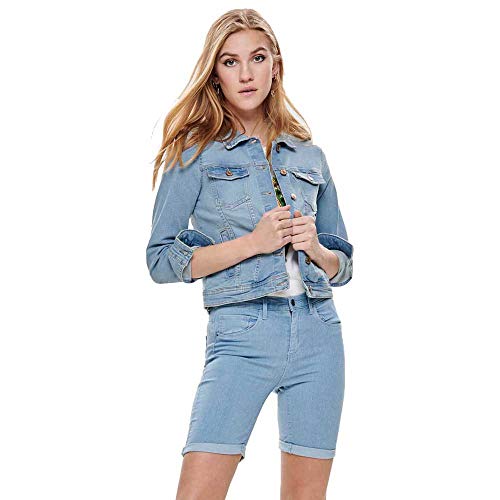 ONLY Damen Jeansjacke | Kurze Denim Übergangsjacke Blau | Basic Used Waschung ONLTIA, Farben:Blau, Größe:44 von ONLY