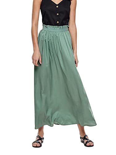 ONLY Damen Maxi Falten Rock | Einfarbiger Plissee Skirt mit Gummizug | Wadenlanges Basic ONLVENEDIG, Farben:Grün, Größe:S von ONLY