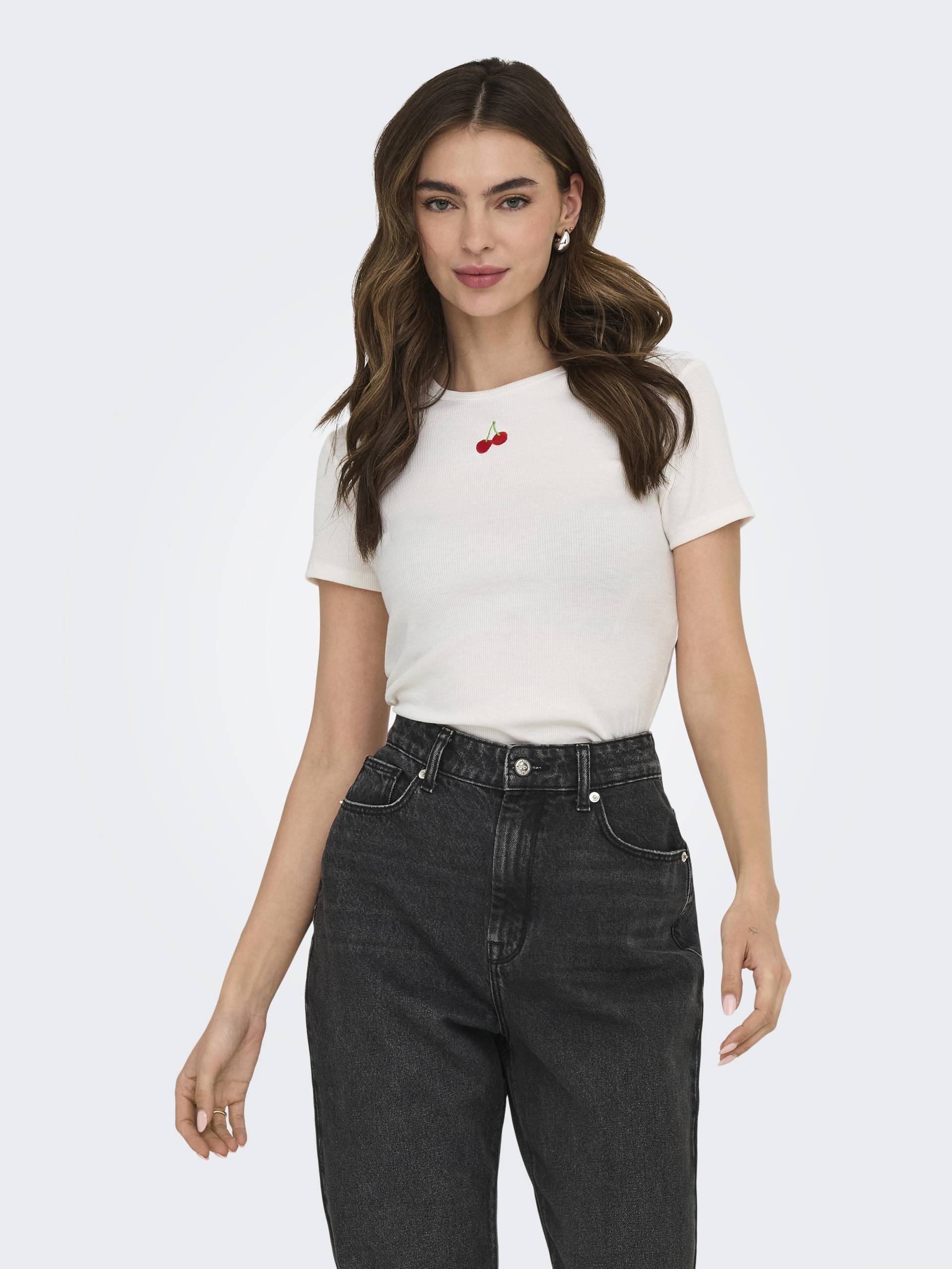 ONLY - ONLDANIELLA LIFE S/S RIB TOP CS JRS cloud dancer - Gr. - S von ONLY