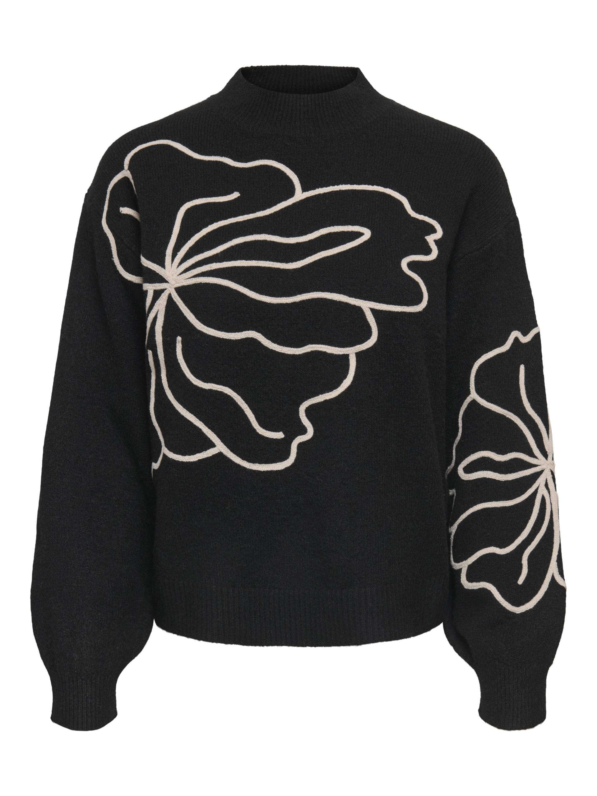 JDY - JDYJELLA L/S FLOWER PULLOVER KNT NOOS black - Gr. - XL von JDY