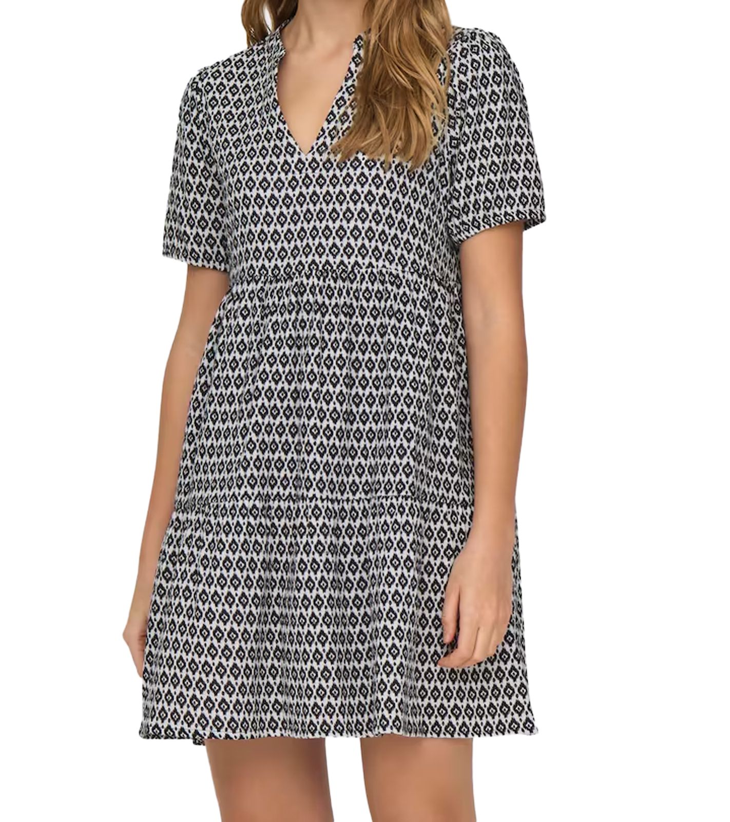 ONLY ONLNora Damen Mini-Kleid Baumwoll-Kleid im All-Over-Muster Kurzarm-Kleid 50440345 Schwarz/Weiß von ONLY