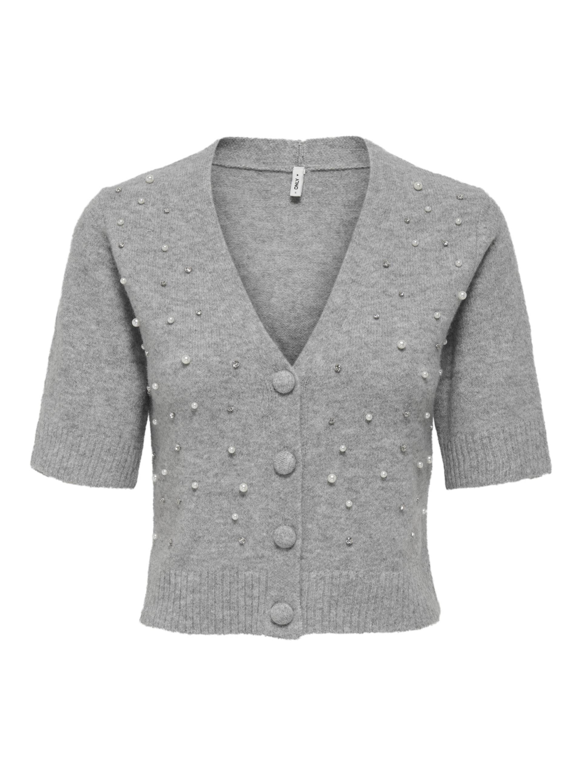ONLY - ONLRENE LIFE SS BLING CARDIGAN CC KNT medium grey melange - Gr. - L von ONLY