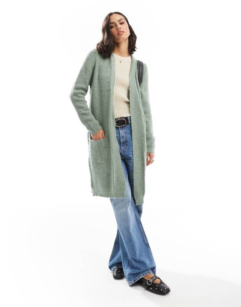 ONLY- Offene Longline-Strickjacke in Grün von ONLY