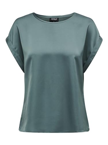 ONLY Damen Glänzendes Shirts Oberteil mit Seiden Optik Silky Kurzarm Bluse, Farben:Türkis, Größe:M von ONLY