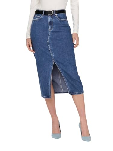 ONLY Damen Midi Jeans Rock ONLSiri Front Slit Skirt Damenrock mit Schlitz 15324365 Medium Blue Denim XL von ONLY