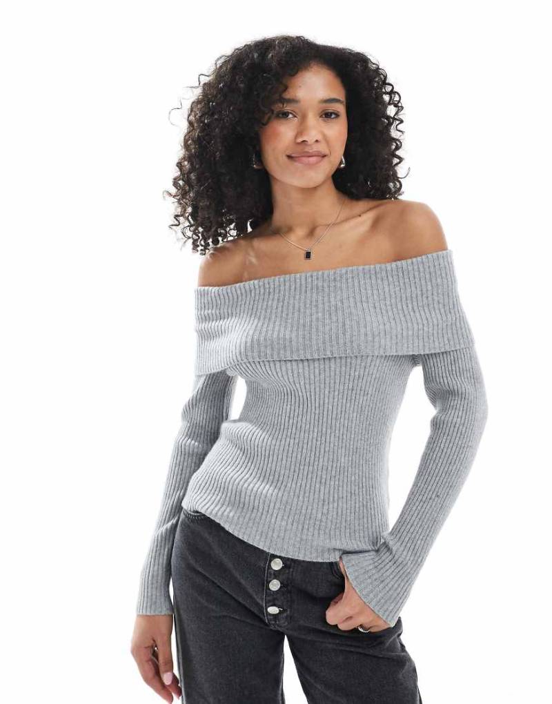 ONLY - Schulterfreier Strickpullover in Grau von ONLY