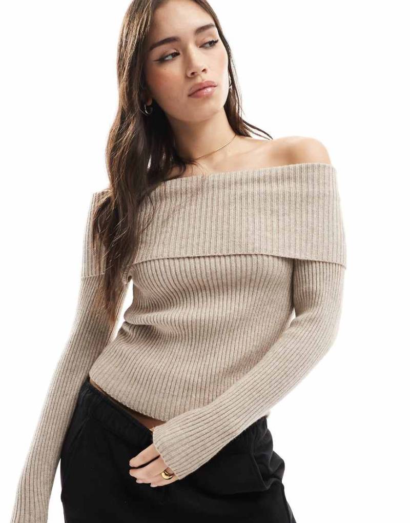 ONLY - Schulterfreier Strickpullover in Hellbraun von ONLY