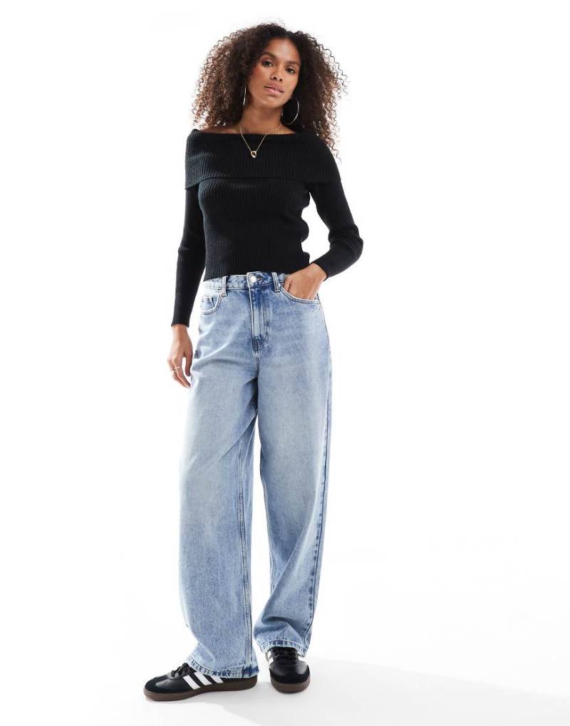 ONLY - Schulterfreier Strickpullover in Schwarz von ONLY