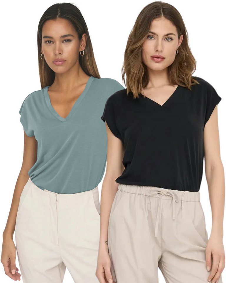 ONLY Shirtbluse Damen Basic V-Neck Shirt im Doppelpack von ONLY