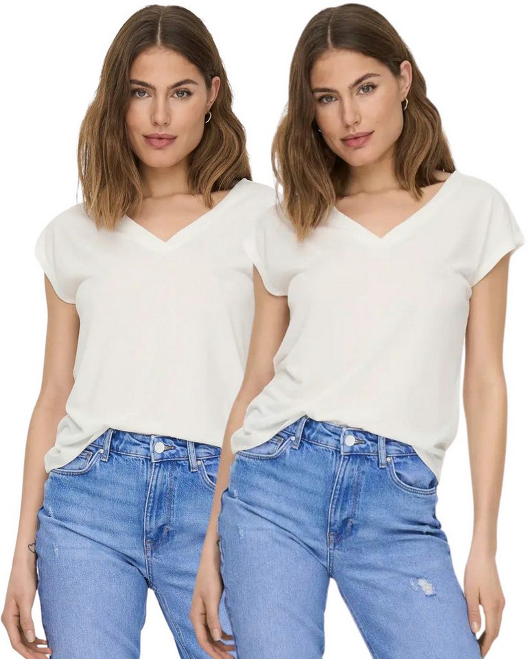 ONLY Shirtbluse Damen Basic V-Neck Shirt im Doppelpack von ONLY