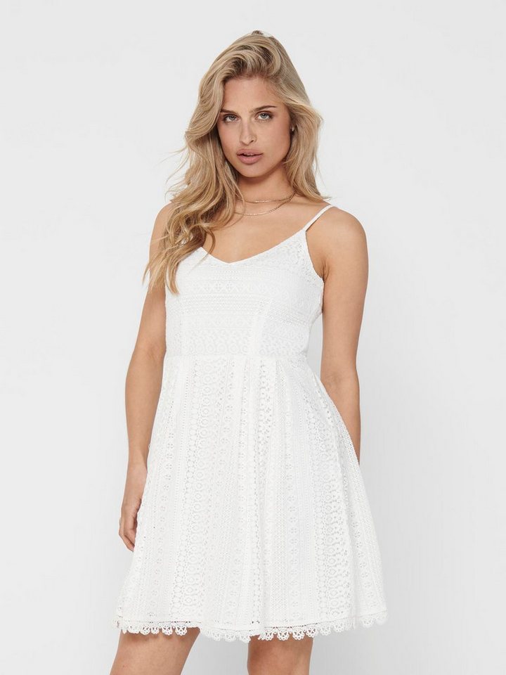 ONLY Shirtkleid V-Ausschnitt mit Spitze verstellbare Träger (knielang) ONLHELENA LACE S/L SHORT DRESS NOOS WVN von ONLY