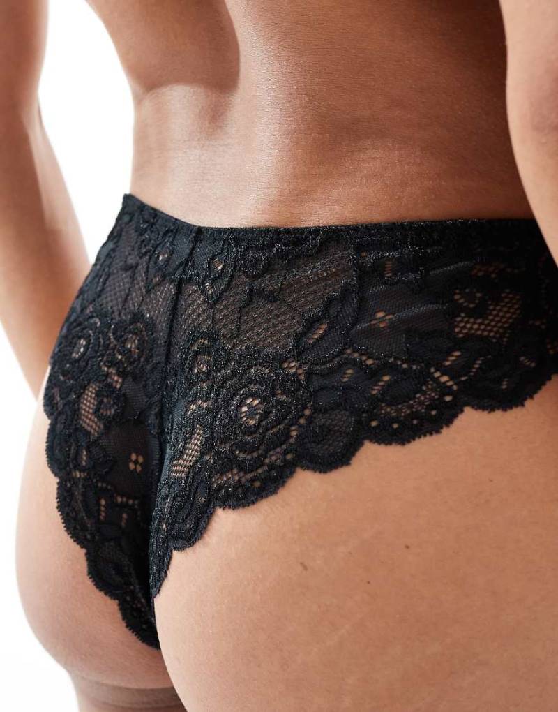 ONLY - Slip in Schwarz mit brasilianischem Schnitt und Spitzenbesatz von ONLY