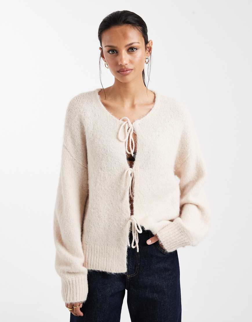 ONLY - Strickjacke in Beige mit Bindedetail vorne-Neutral von ONLY