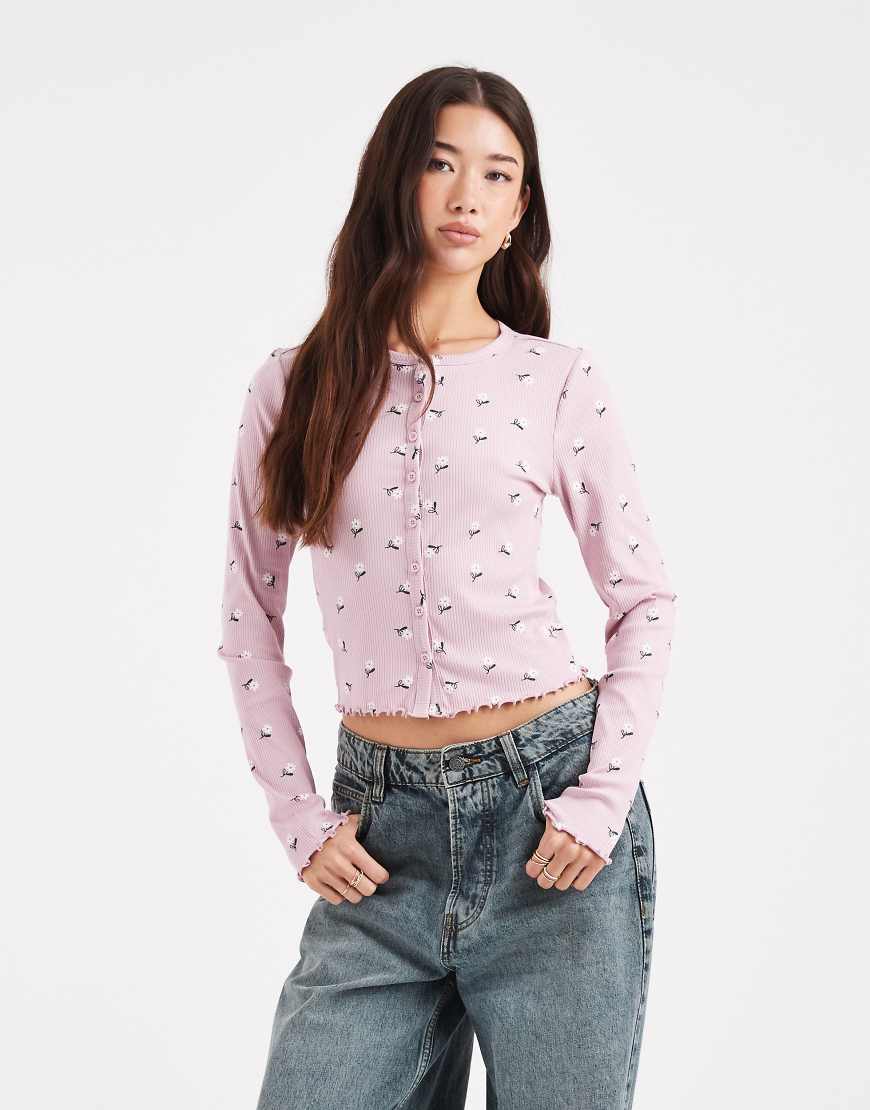 ONLY - Strickjacke in Hellrosa mit Blumenmuster von ONLY