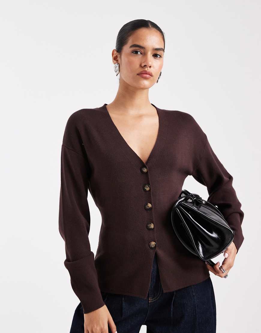 ONLY - Strickjacke in Schokobraun mit Knopfdetails-Brown von ONLY