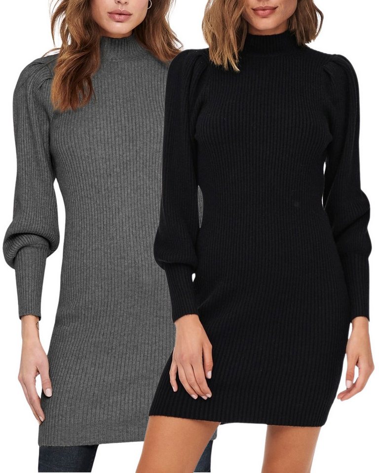 ONLY Strickkleid elegante Damenkleider im Strickmuster (Set, 2er-Pack) Taillierte Kleider mit Stehkragen & leichten Puffärmeln von ONLY