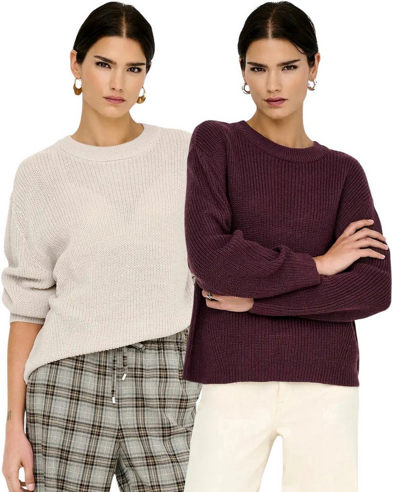 ONLY Strickpullover (2er-Pack) weicher Damen Pullover in Rippstrick von ONLY