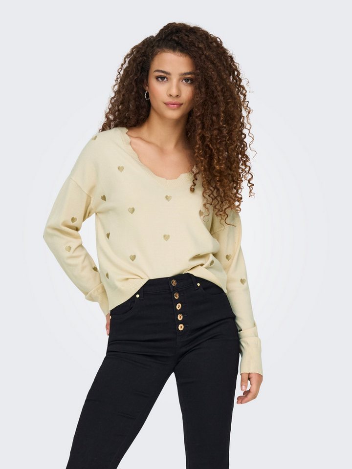 ONLY Strickpullover ONLTIBA LS HEART V-NECK CS KNT von ONLY