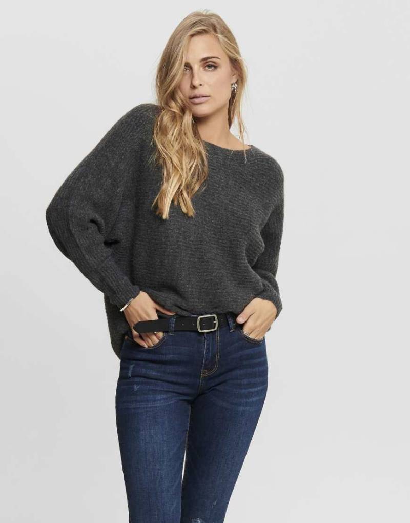 ONLY - Strickpullover in meliertem Dunkelgrau-Grün von ONLY