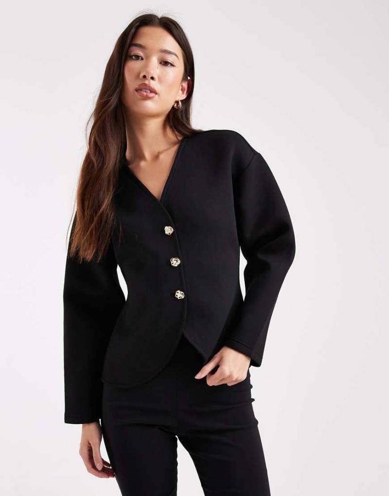 ONLY - Strukturierter Cardigan in Schwarz aus Stoff in Neoprenoptik von ONLY