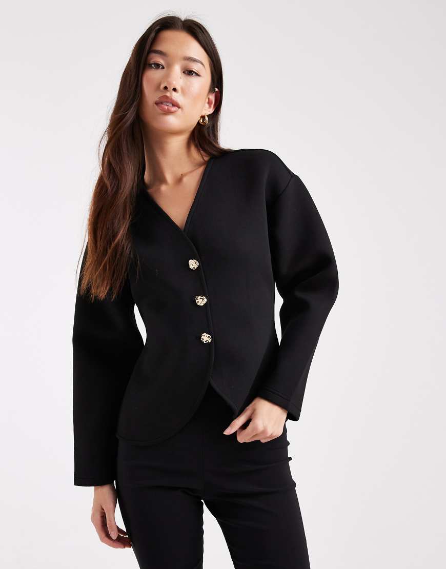 ONLY - Strukturierter Cardigan in Schwarz aus Stoff in Neoprenoptik von ONLY