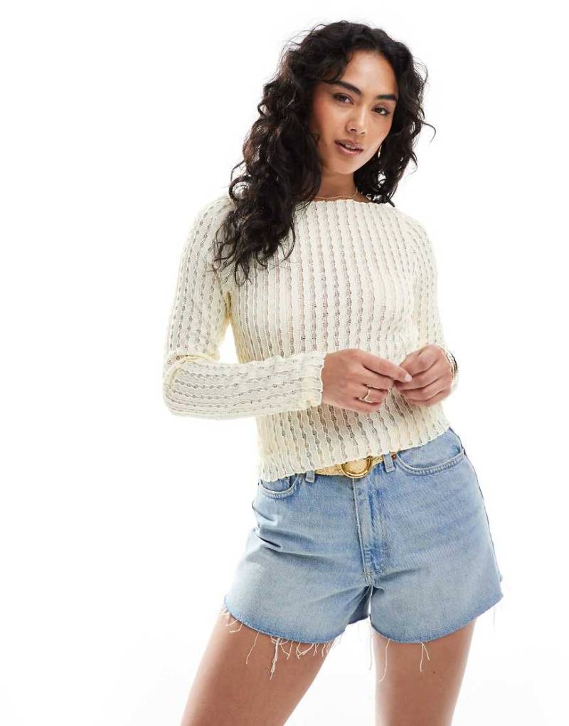 ONLY - Strukturiertes Cropped-Oberteil in Hellgelb mit U-Boot-Ausschnitt von ONLY