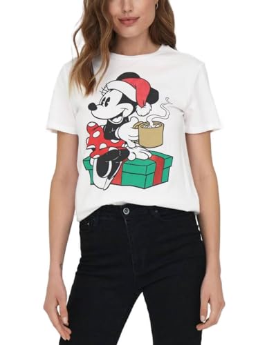 ONLY T-Shirt Damen, Bright White/Print:Minnie, XS von ONLY