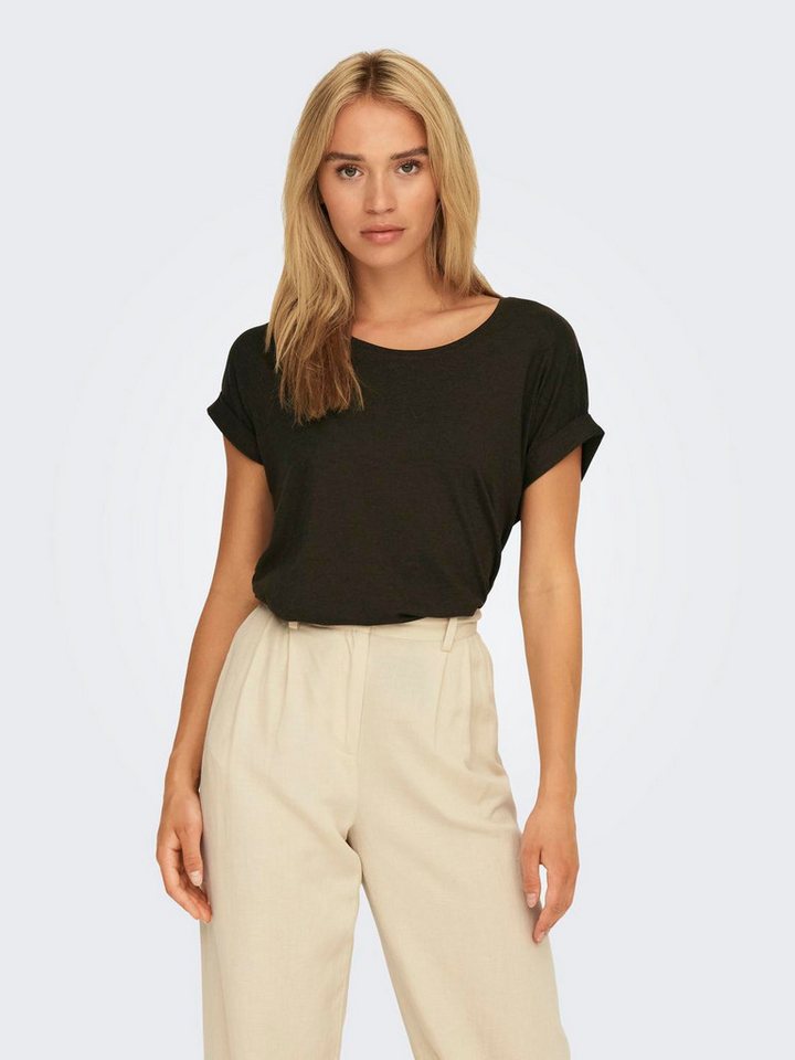ONLY T-Shirt ONLMOSTER – Kurzarmshirt mit Aufschlag und klassischem Look unifarben, casual, regular fit, Viskosemischung, Rundhals von ONLY