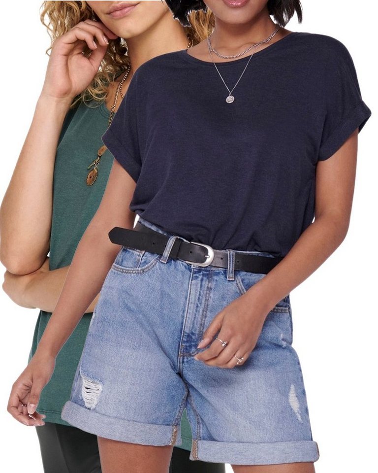 ONLY T-Shirt Stilvolles Basic Shirt mit Rundhalsausschnitt (2er-Pack) unifarbene Oberteile aus Baumwolle - Größen XS-XXL von ONLY