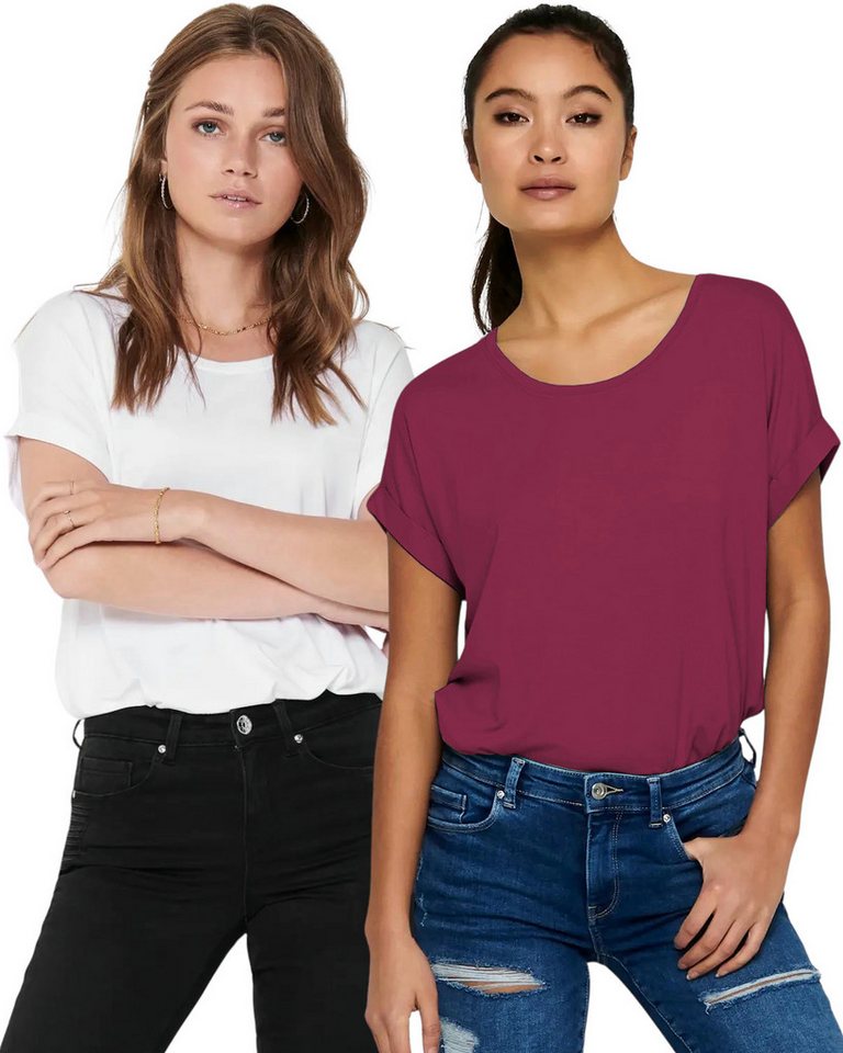 ONLY T-Shirt Stilvolles Basic Shirt mit Rundhalsausschnitt (2er-Pack) unifarbene Oberteile aus Baumwolle - Größen XS-XXL von ONLY